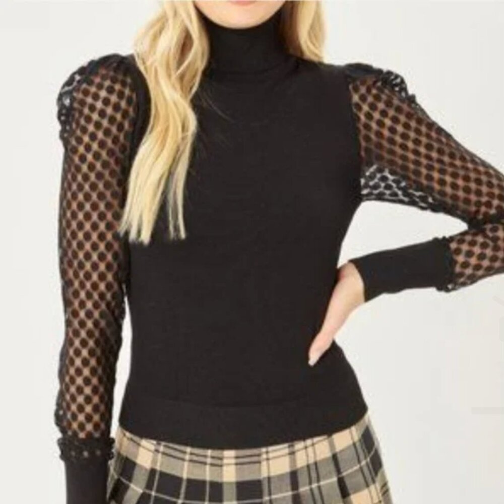 Love Tree Black Turtleneck Sweater with Sheer Sleeves - size small